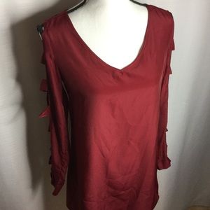TOBI LS Silky Feel Red Blouse with cutout sleeves